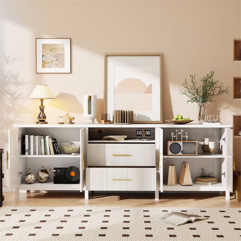 Pemberly Row Modern Fluted TV Stand for TVs up to 100 in White