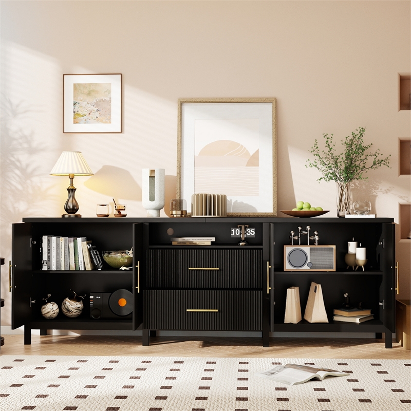 Pemberly Row Modern Fluted TV Stand for TVs up to 100 in Black