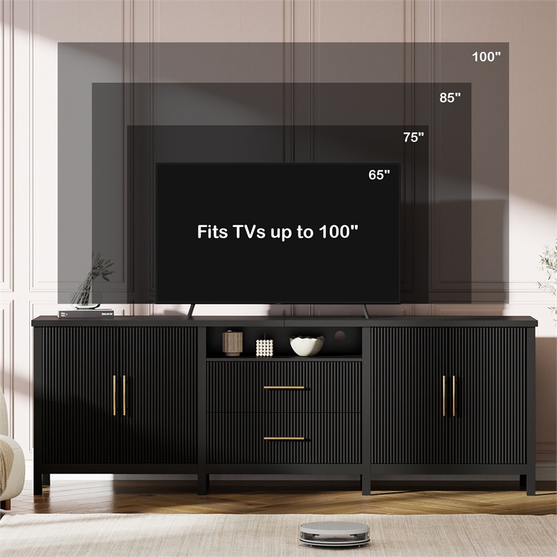 Pemberly Row Modern Fluted TV Stand for TVs up to 100 in Black