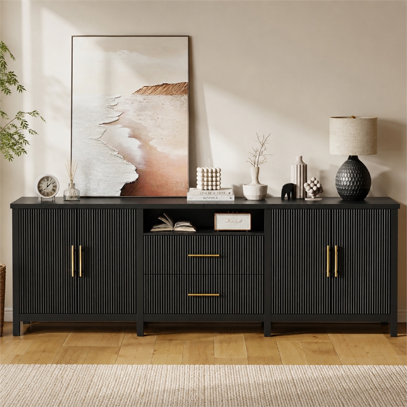 Pemberly Row Modern Fluted TV Stand for TVs up to 100 in Black