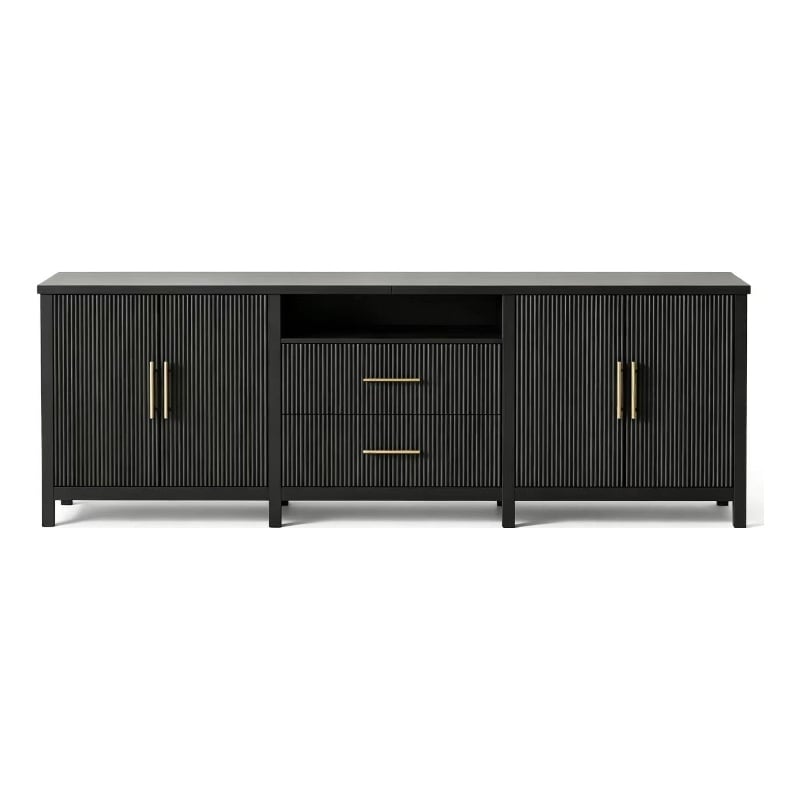 Pemberly Row Modern Fluted TV Stand for TVs up to 100 in Black