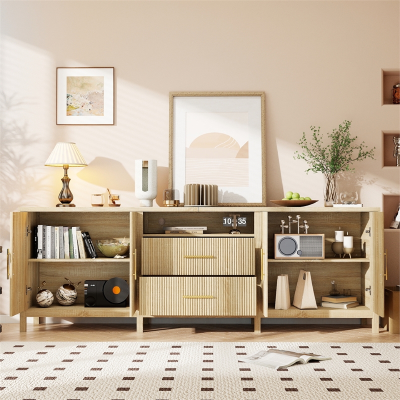 Pemberly Row Modern Fluted TV Stand for TVs up to 100 in Light Wood