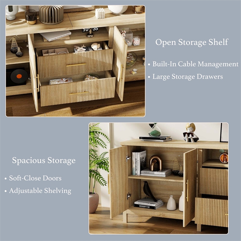 Pemberly Row Modern Fluted TV Stand for TVs up to 100 in Light Wood