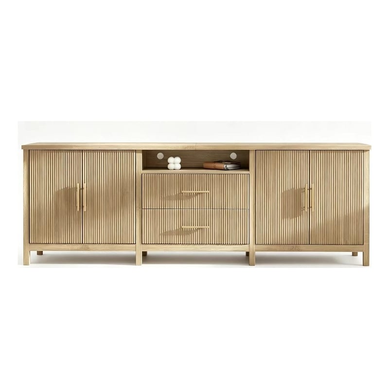 Pemberly Row Modern Fluted TV Stand for TVs up to 100 in Light Wood