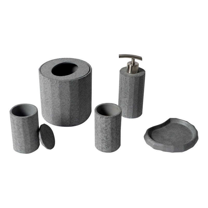 Pemberly Row Solid Concrete 5-Piece Accessory Set in Gray Matte