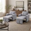 Pemberly Row Convertible Sleeper Chairs - Set of 2 in Light Gray Linen