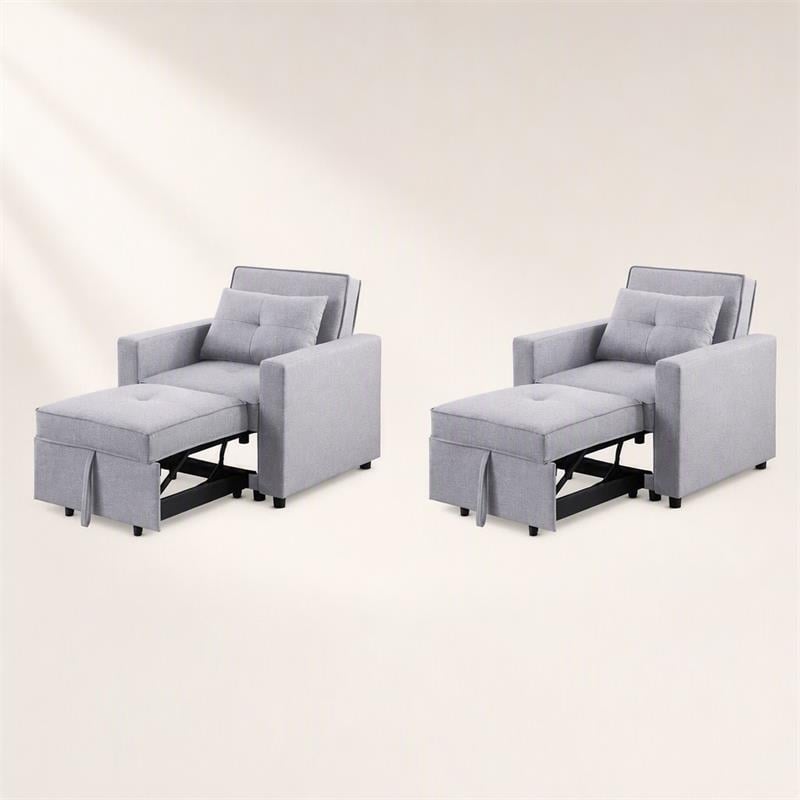 Pemberly Row Convertible Sleeper Chairs - Set of 2 in Light Gray Linen