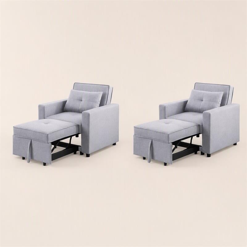 Pemberly Row Convertible Sleeper Chairs - Set of 2 in Light Gray Linen
