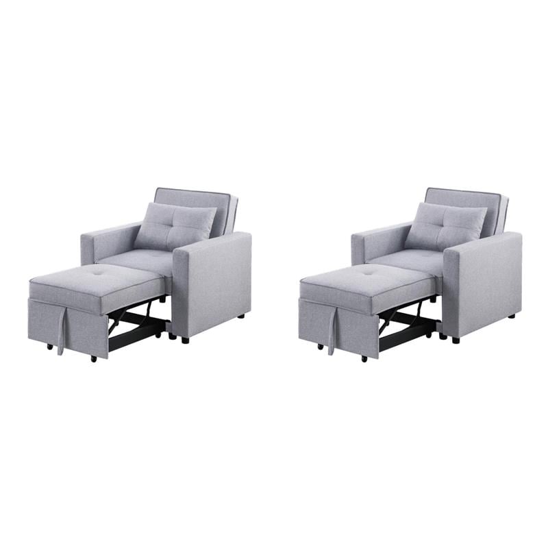 Pemberly Row Convertible Sleeper Chairs - Set of 2 in Light Gray Linen