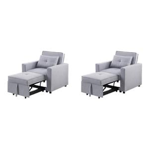 Pemberly Row Convertible Sleeper Chairs - Set of 2 in Light Gray Linen