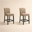 Pemberly Row Set of 2 Beige Fabric Counter Height Chairs with Black Finish Legs