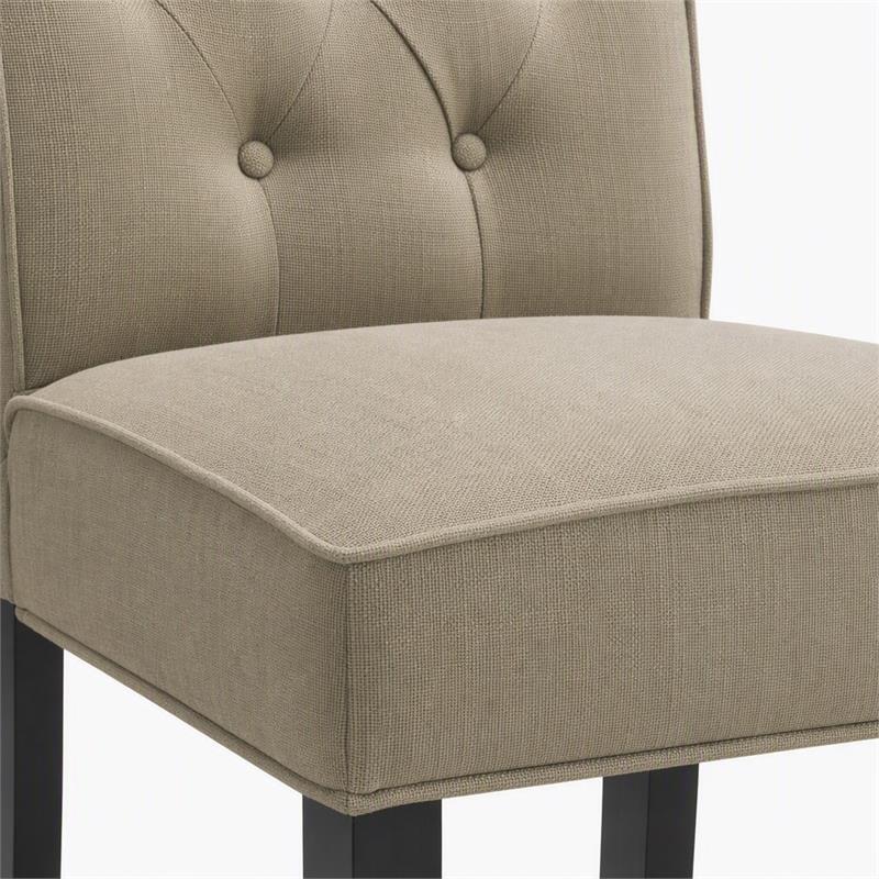 Pemberly Row Set of 2 Beige Fabric Counter Height Chairs with Black Finish Legs
