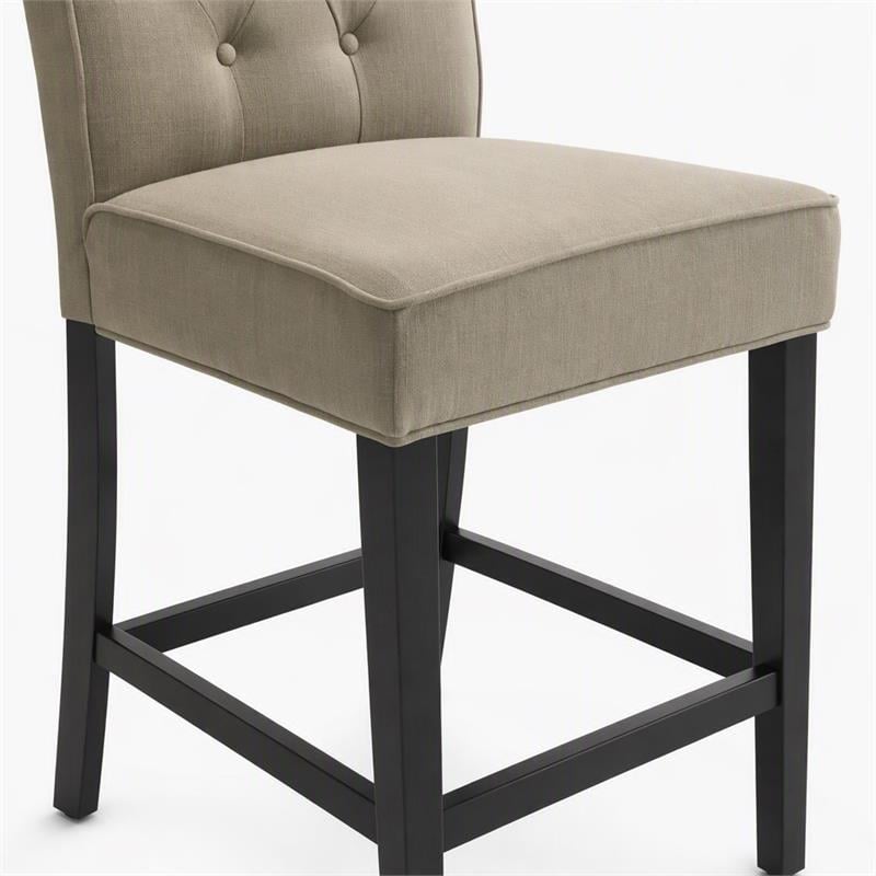 Pemberly Row Set of 2 Beige Fabric Counter Height Chairs with Black Finish Legs