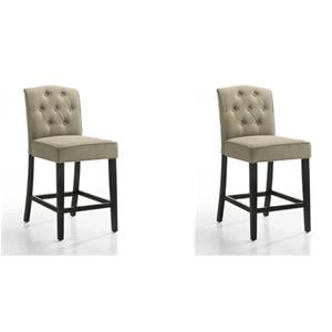 Pemberly Row Set of 2 Beige Fabric Counter Height Chairs with Black Finish Legs