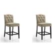 Pemberly Row Set of 2 Beige Fabric Counter Height Chairs with Black Finish Legs