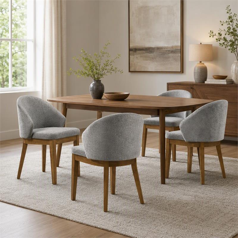 Pemberly Row Set of 4 Barrel-Back Dining Chairs in Light Gray Fabric