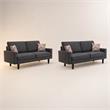 Pemberly Row 2Pc Dark Gray Linen Fabric Sofa Set with Accent Pillows