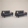 Pemberly Row 2Pc Dark Gray Linen Fabric Sofa Set with Accent Pillows