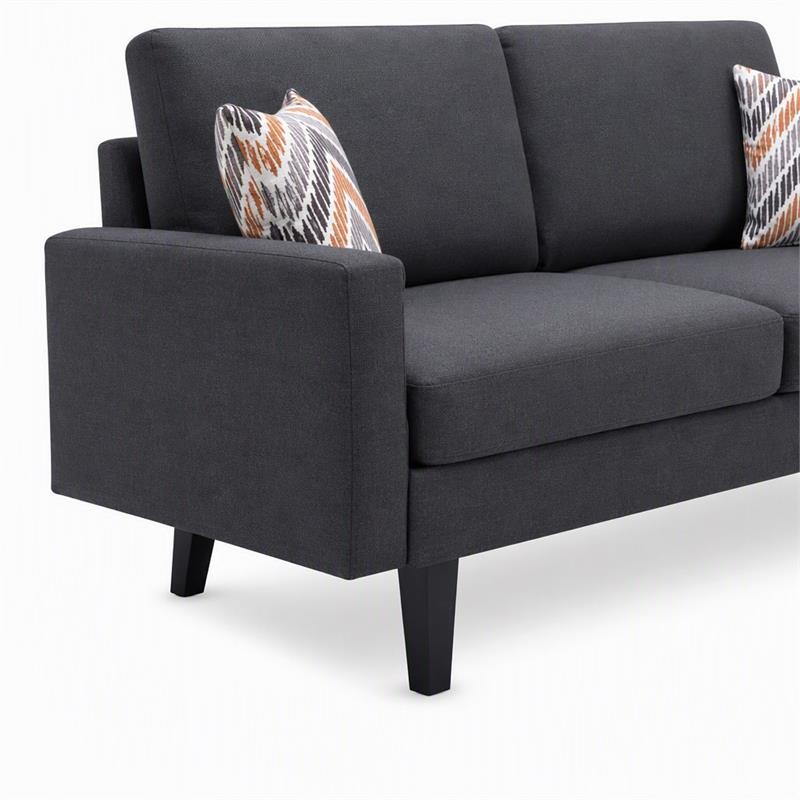 pemberly row 2pc dark gray linen fabric sofa set with accent pillows