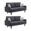 Pemberly Row 2Pc Dark Gray Linen Fabric Sofa Set with Accent Pillows