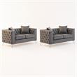 Pemberly Row Loveseat Set in Gray with Button Tufted Design - Set of 2