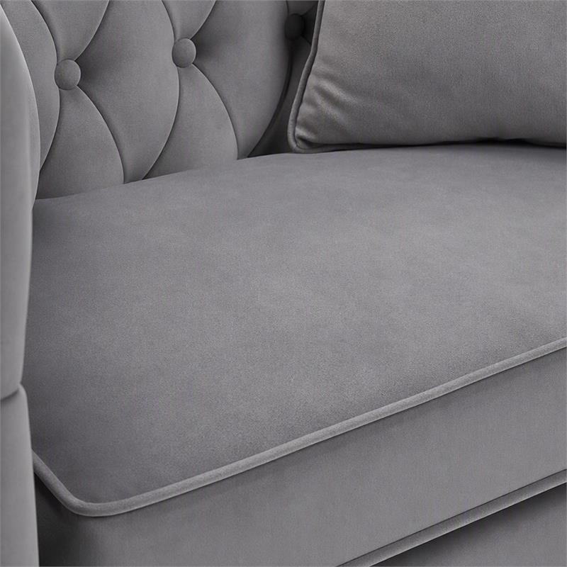 Pemberly Row Loveseat Set in Gray with Button Tufted Design - Set of 2