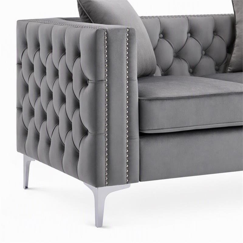 Pemberly Row Loveseat Set in Gray with Button Tufted Design - Set of 2