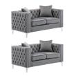 Pemberly Row Loveseat Set in Gray with Button Tufted Design - Set of 2