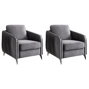 Pemberly Row Set of 2 Gray Velvet Accent Chairs with Chrome Metal Trim