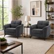 Pemberly Row Set of 2 Gray Woven Fabric Chairs with Tufted Cushions