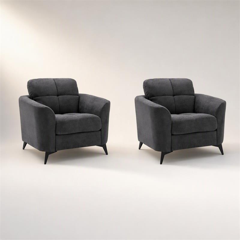 Pemberly Row Set of 2 Gray Woven Fabric Chairs with Tufted Cushions
