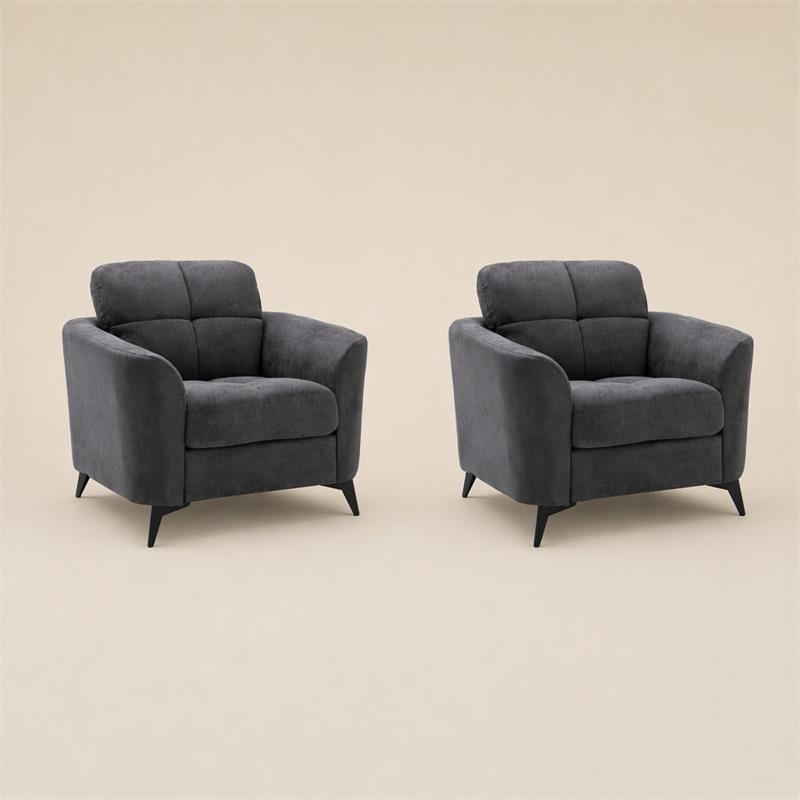 Pemberly Row Set of 2 Gray Woven Fabric Chairs with Tufted Cushions