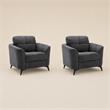 Pemberly Row Set of 2 Gray Woven Fabric Chairs with Tufted Cushions