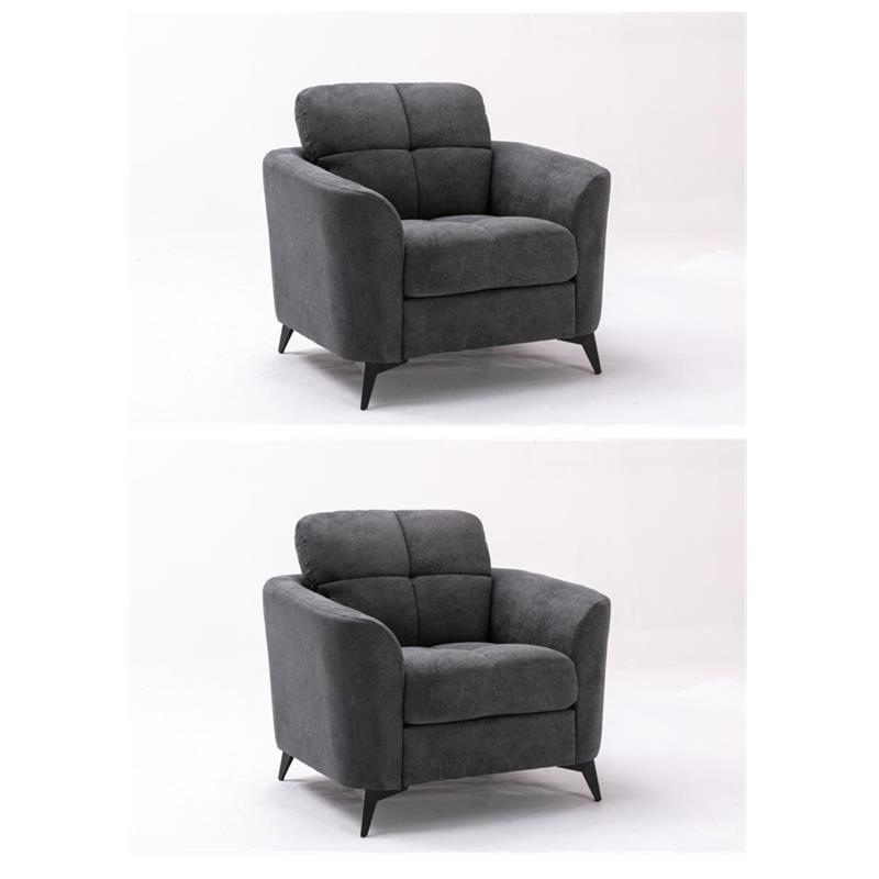 Pemberly Row Set of 2 Gray Woven Fabric Chairs with Tufted Cushions
