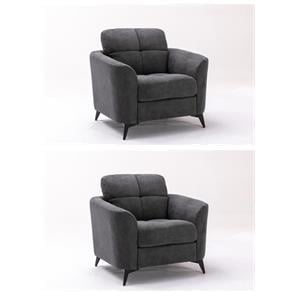 Pemberly Row Set of 2 Gray Woven Fabric Chairs with Tufted Cushions
