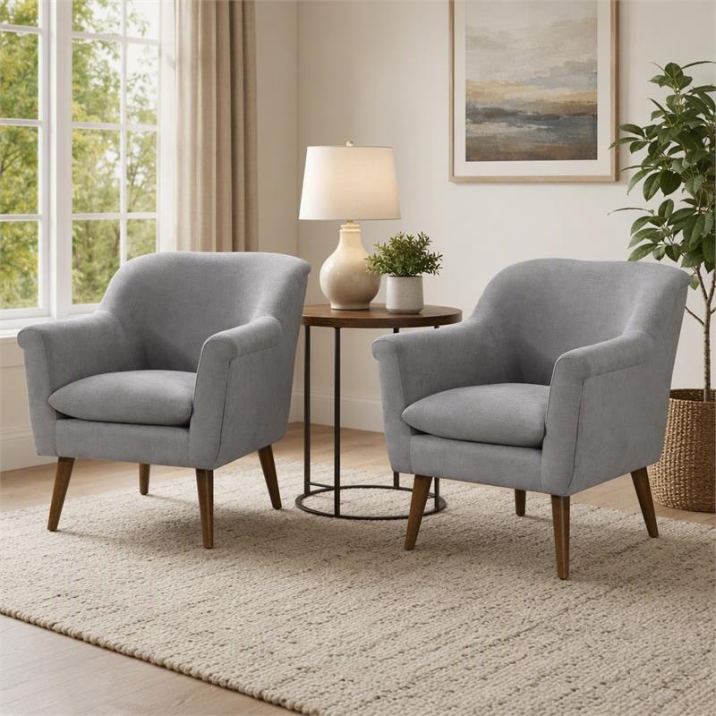 Pemberly Row Gray Oversized Armchairs with Wooden Walnut Legs - Set of 2