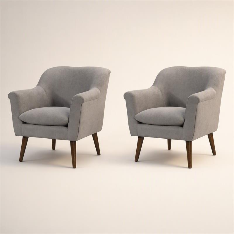 Pemberly Row Gray Oversized Armchairs with Wooden Walnut Legs - Set of 2