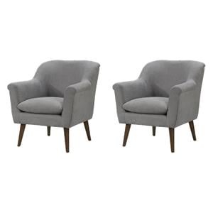 Pemberly Row Gray Oversized Armchairs with Wooden Walnut Legs - Set of 2