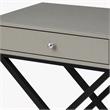 Pemberly Row Set of 2 Taupe Gray Side Tables with Glass Top and Metal Cross Base