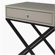 Pemberly Row Set of 2 Taupe Gray Side Tables with Glass Top and Metal Cross Base