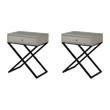 Pemberly Row Set of 2 Taupe Gray Side Tables with Glass Top and Metal Cross Base