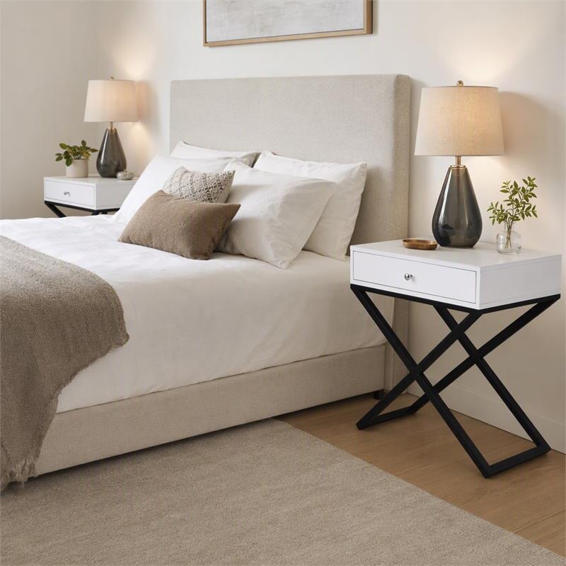Pemberly Row Set of 2 White Side Tables with Glass Top