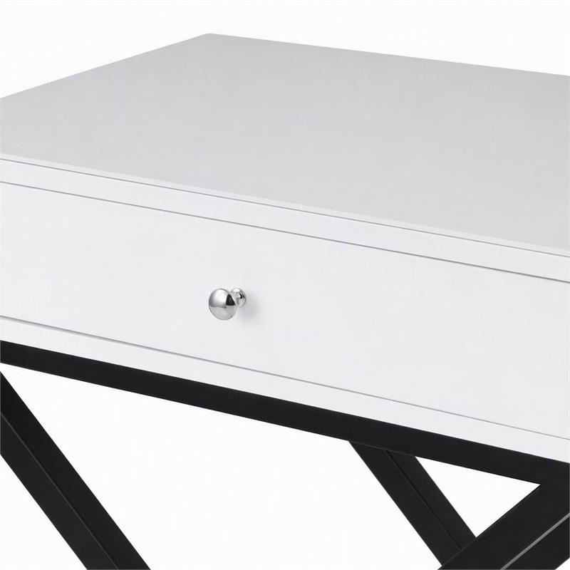 Pemberly Row Set of 2 White Side Tables with Glass Top