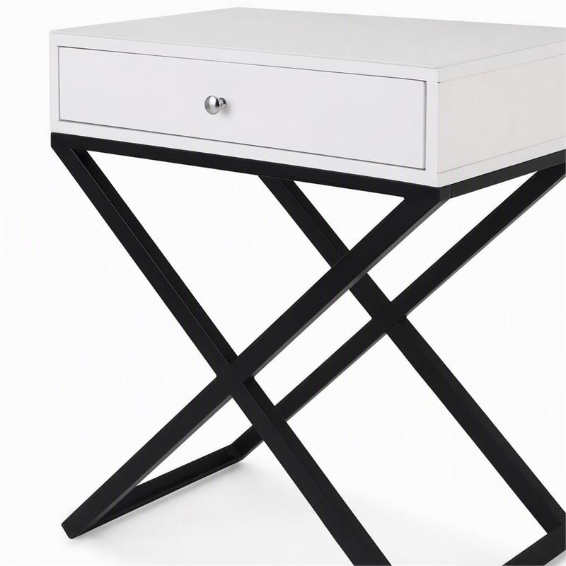 Pemberly Row Set of 2 White Side Tables with Glass Top