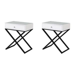 Pemberly Row Set of 2 White Side Tables with Glass Top