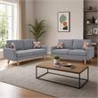 Pemberly Row Set of 2 Gray Linen Fabric Sofas with Square Arms and Throw Pillows
