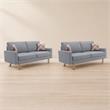 Pemberly Row Set of 2 Gray Linen Fabric Sofas with Square Arms and Throw Pillows