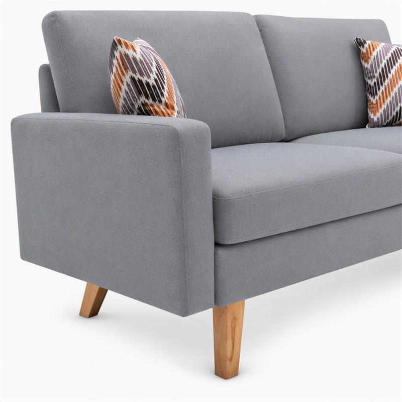 Pemberly Row Set of 2 Gray Linen Fabric Sofas with Square Arms and Throw Pillows