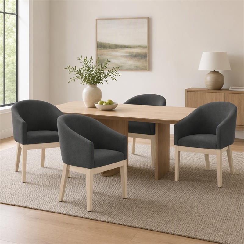 Pemberly Row Set of 6 Gray Fabric Barrel Chairs with Solid Wood Legs