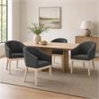 Pemberly Row Set of 6 Gray Fabric Barrel Chairs with Solid Wood Legs
